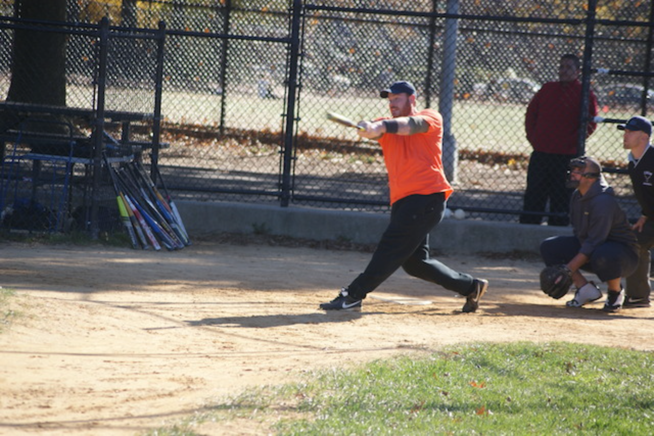 Batter swings during baseball game