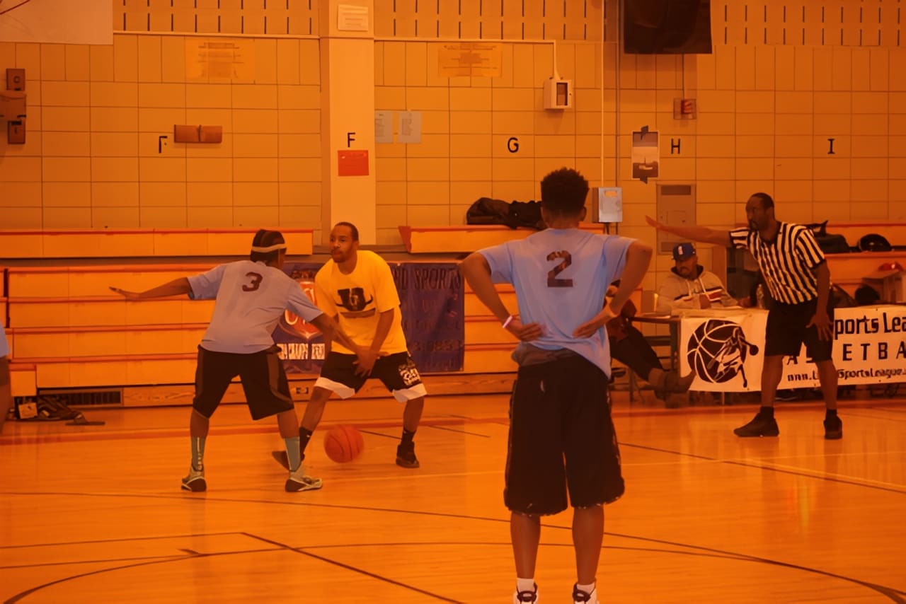 Indoor basketball court match